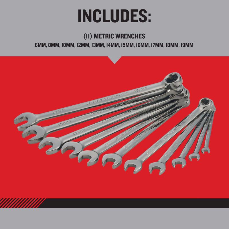 Craftsman OVERDRIVE 6 Point Metric Wrench Set 11 pc