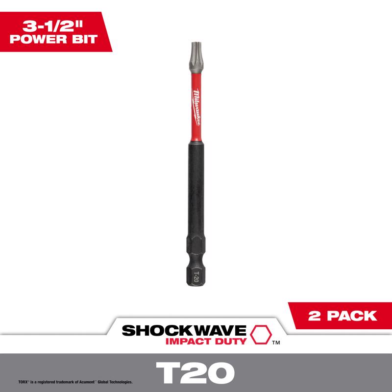 Milwaukee Shockwave Torx T-20 X 3-1/2 in. L Power Bit Alloy Steel 2 pk, Pack of 3