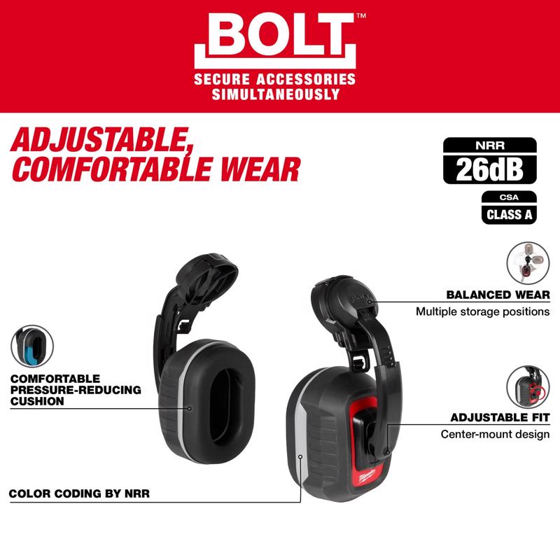 Milwaukee Bolt 26 dB Plastic PPE Ear Muffs Black/Red 1 pk