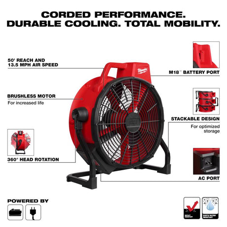 Milwaukee M18 26.5 in. H X 18 in. D 3 speed Cordless Jobsite Fan