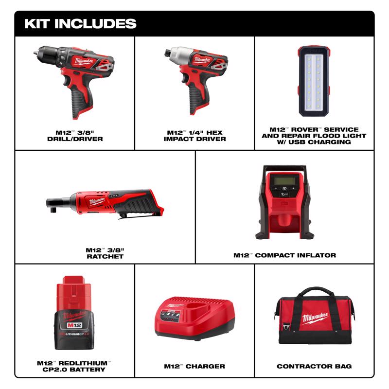 Milwaukee M12 Cordless Brushed 5 Tool Combo Kit