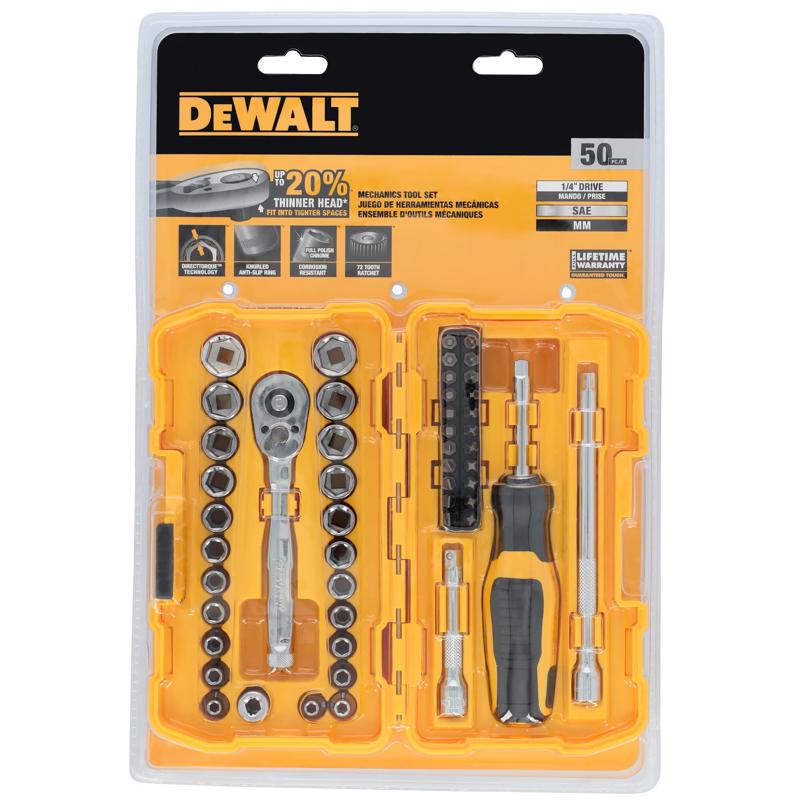 DeWalt 1/4 in. drive Metric/SAE Mechanic's Tool Set 50 pc