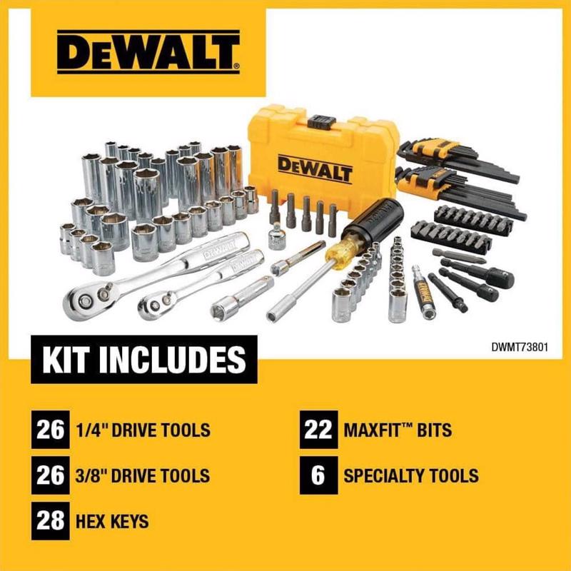DeWalt 1/4 and 3/8 in. drive Metric/SAE Mechanic's Tool Set 108 pc