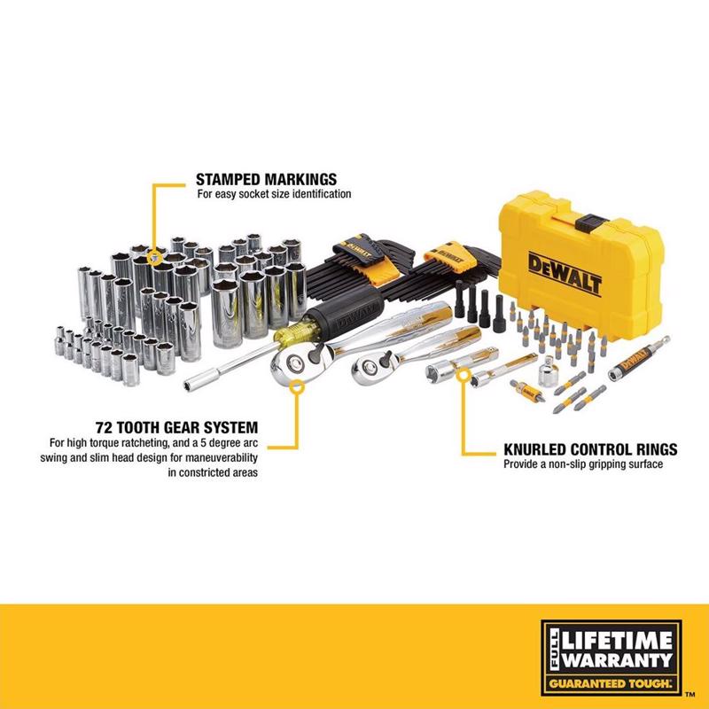 DeWalt 1/4 and 3/8 in. drive Metric/SAE Mechanic's Tool Set 108 pc