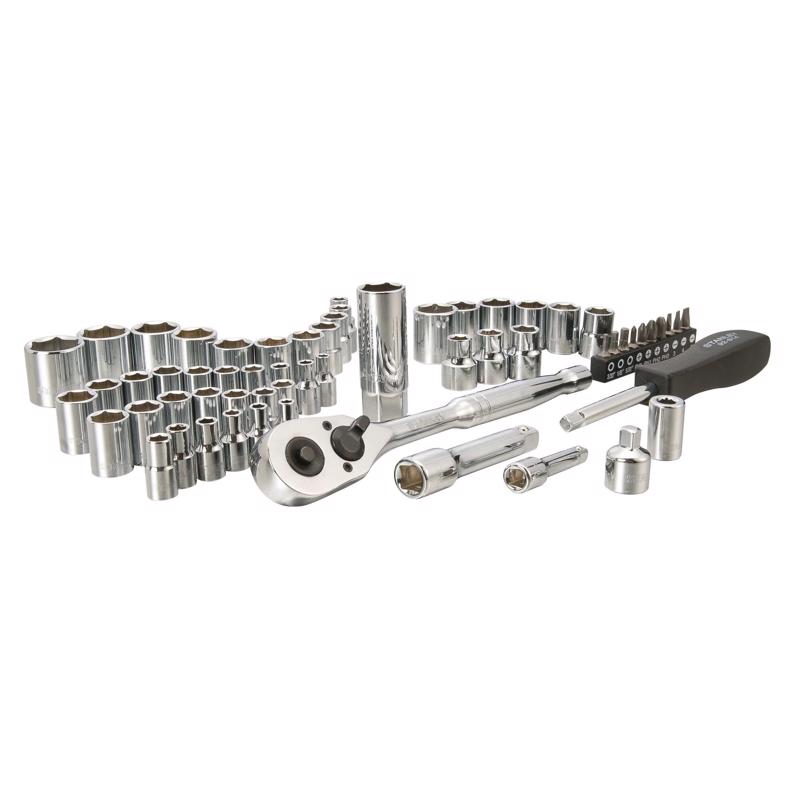 Stanley 1/4 and 3/8 in. drive Metric/SAE Mechanic's Tool Set 60 pc