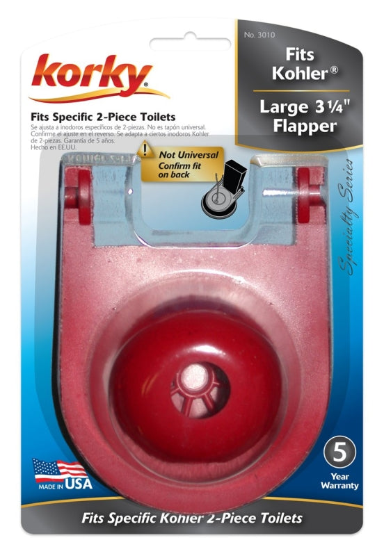 Korky 3010BP Toilet Flapper, Specifications: 3-1/4 in, Rubber, Red