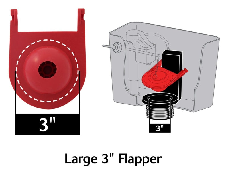 Korky 3010BP Toilet Flapper, Specifications: 3-1/4 in, Rubber, Red