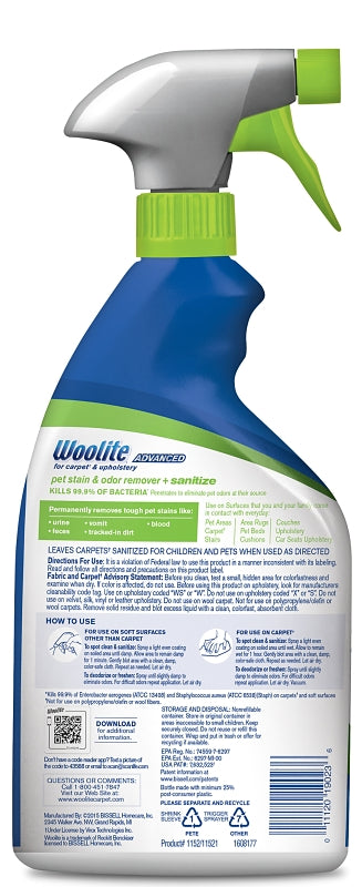 Woolite 11521 Pet Stain and Odor Remover, Liquid, Characteristic, 22 oz