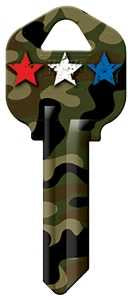 Hy-Ko 16005KW1-15 Key Blank, Camo Stars, Brass, Nickel, For: Kwikset KW1 Keyways, KW1-15 Key Number, Pack of 5