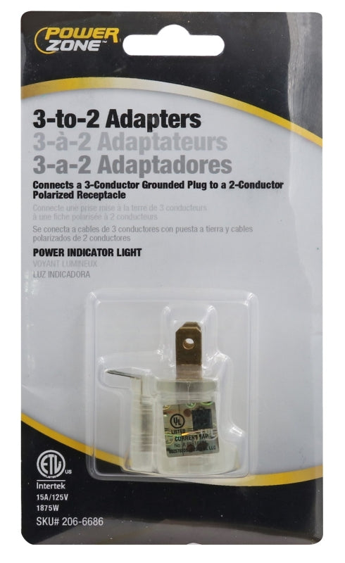 PowerZone ORADP320 Adapter with Light, 15 A, 125 V, 1-Outlet, Clear