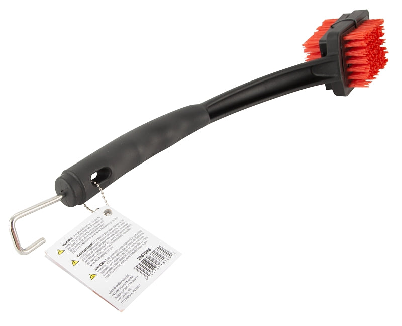 Omaha BBQ1005 Grill Brush with Scraper, 3 in L Brush, 2 in W Brush, Nylon Bristle, Red Bristle, 2-3/4 in L Trim, 19 in L