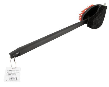Omaha BBQ1006 Grill Brush with Scraper, 3-1/8 in L Brush, 3 in W Brush, Nylon Bristle, Red Bristle, 3-1/2 in L Trim