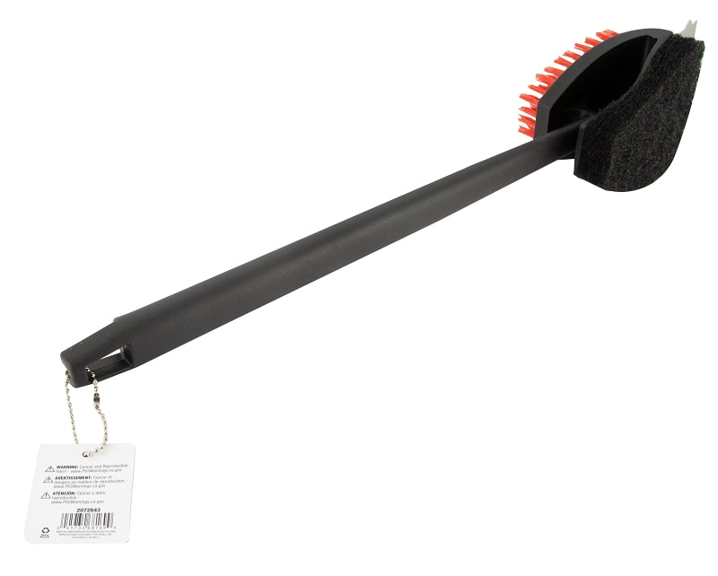 Omaha BBQ1006 Grill Brush with Scraper, 3-1/8 in L Brush, 3 in W Brush, Nylon Bristle, Red Bristle, 3-1/2 in L Trim