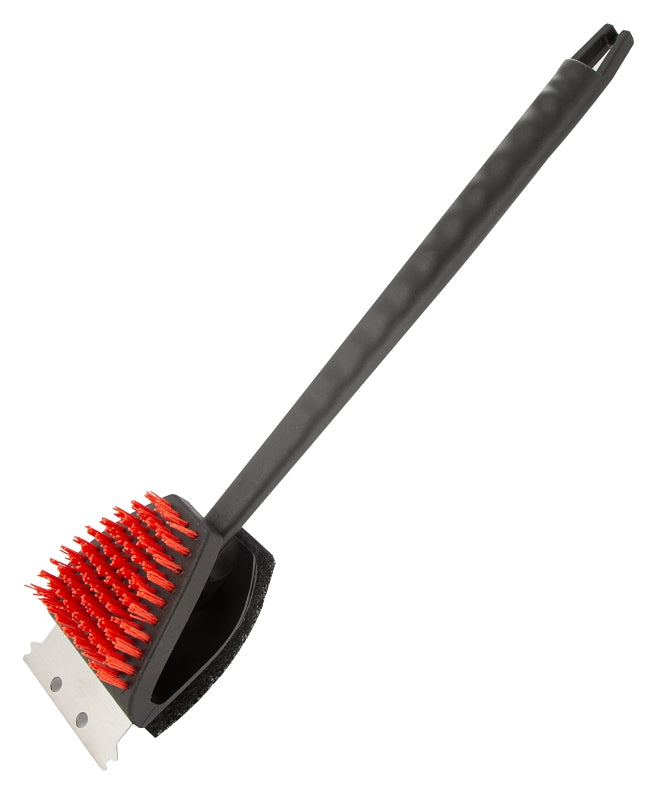 Omaha BBQ1006 Grill Brush with Scraper, 3-1/8 in L Brush, 3 in W Brush, Nylon Bristle, Red Bristle, 3-1/2 in L Trim