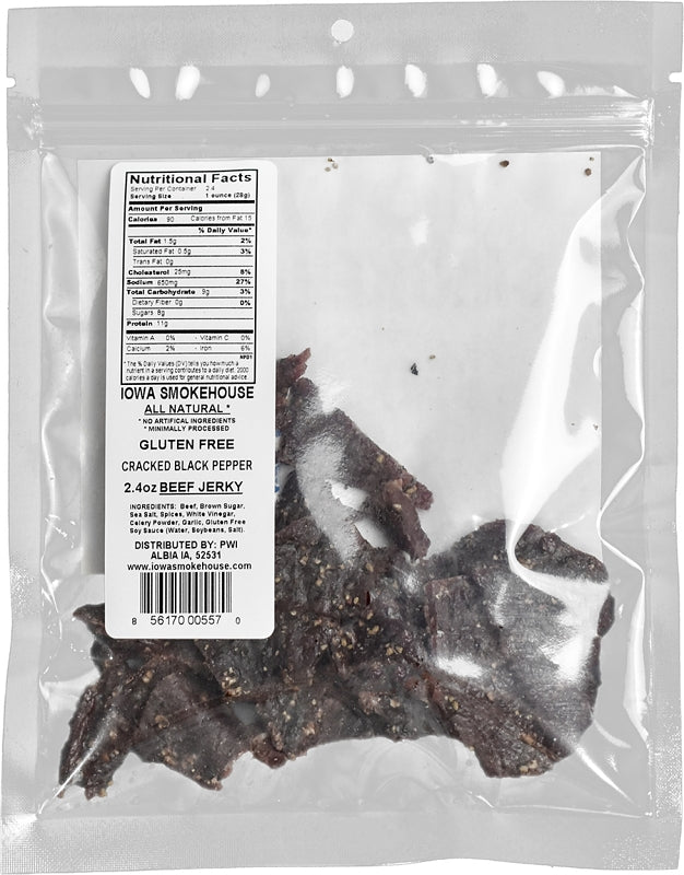 Iowa Smokehouse is-rh2jp-m Snacks, Beef Jerky Cracked Black Pepper, 2.4 oz, Bag, Pack of 8