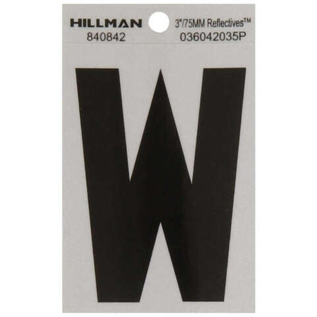 HILLMAN 3 in. Reflective Black Vinyl Self-Adhesive Letter W 1 pc, Pack of 6