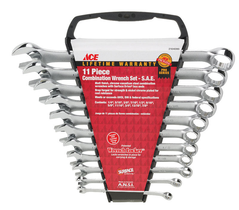 Ace Wrench Locker SAE Wrench Set 11.6 in. L 11 pc