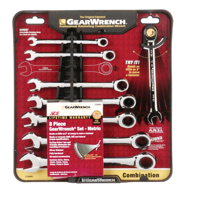 Ace Metric Gearwrench Set 9.3 in. L 8 pc