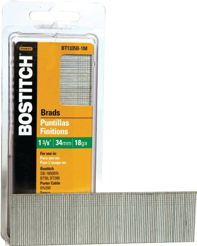 Bostitch BT1335B-1M Series Nail, Glue Collation, 1-3/8 in L, 18 Gauge, Steel, Coated, Brad Head, Smooth Shank, 1000/PK, Pack of 10