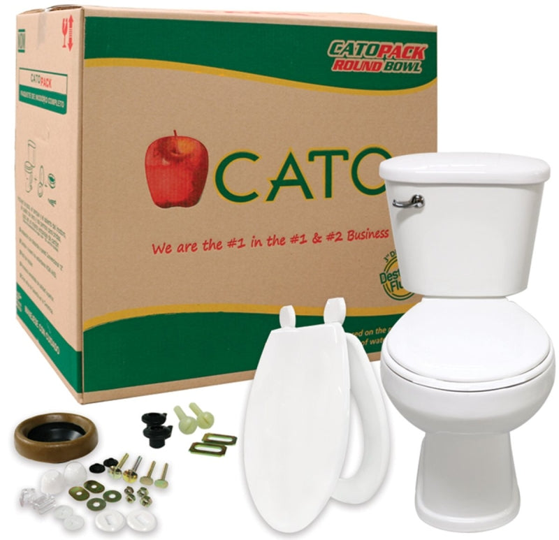 Cato J0052011120 Toilet, Round Bowl, 1.28 gpf Flush, 16 in H Rim, White, 12 in Rough-In