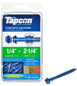 Tapcon 24225 Screw Anchor, 1/4 in Dia, 2-1/4 in L, Steel, Climaseal, 25/PK