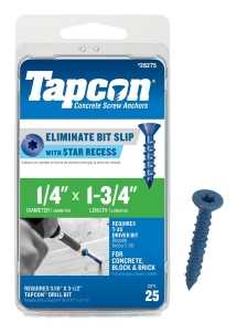 Tapcon 24275 Concrete Screw Anchor, 1/4 in Dia, 1-3/4 in L, Phillips Head, Steel, Climaseal, 25/PK