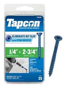 Tapcon 24285 Concrete Screw Anchor, 1/4 in Dia, 2-3/4 in L, Phillips Head, Steel, Climaseal, 25/PK