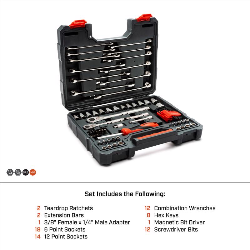 Crescent 3/8 in. drive Metric and SAE 6 and 12 Point Mechanic's Tool Set 70 pc