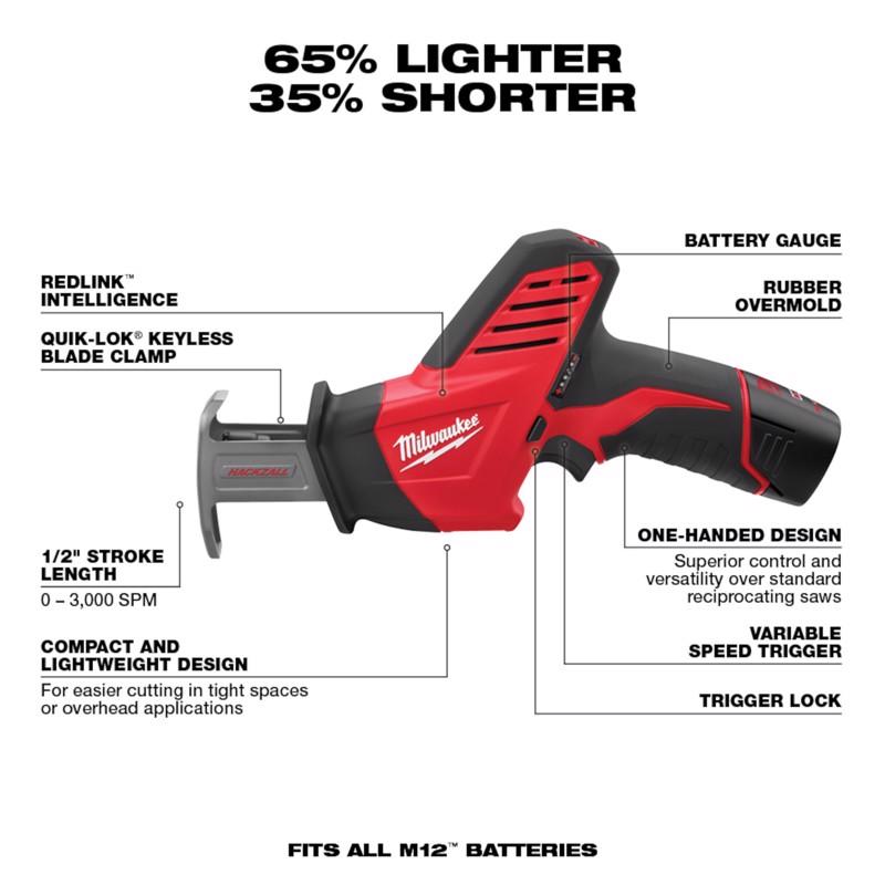 Milwaukee 12V M12 Cordless Brushed Reciprocating Saw Kit (Battery & Charger)