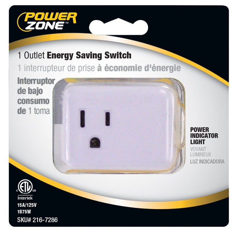 PowerZone ORES001 Outlet Tap with On Off Switch, 1-Outlet, White