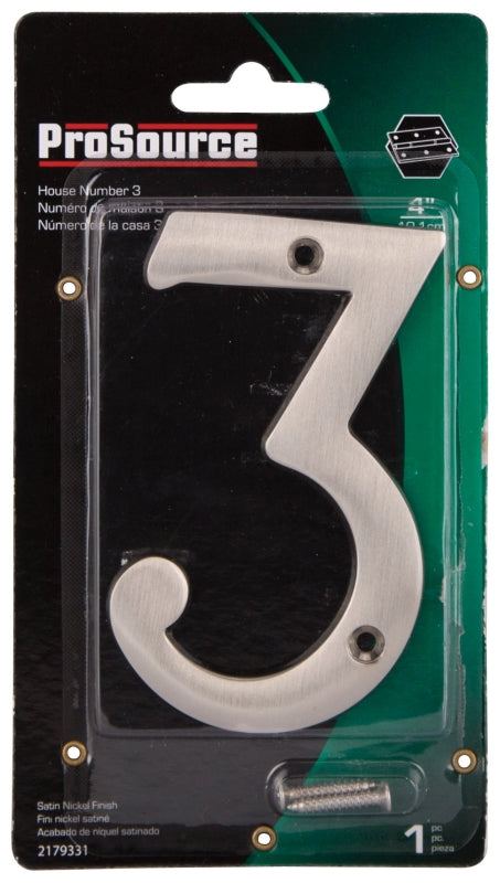 ProSource N-Z043SN-3L-PS House Number, Character: 3, 4 in H Character, 2.36 in W Character