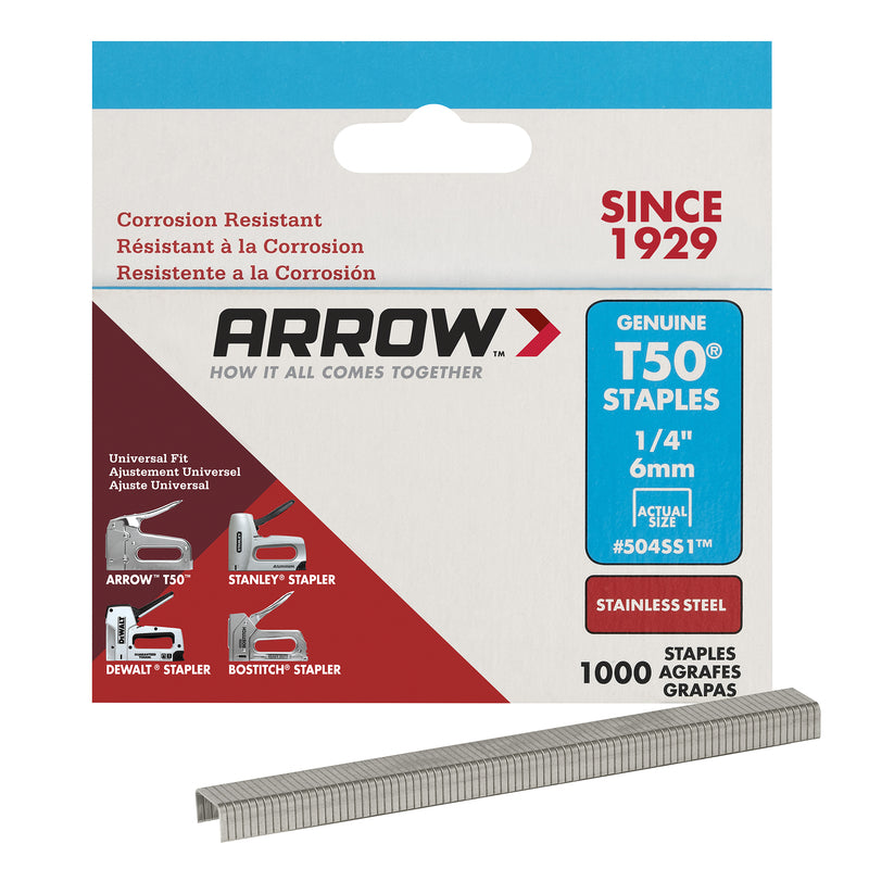 Arrow T50 3/8 in. W X 1/4 in. L 18 Ga. Flat Crown Heavy Duty Staples 1000 pk, Pack of 5