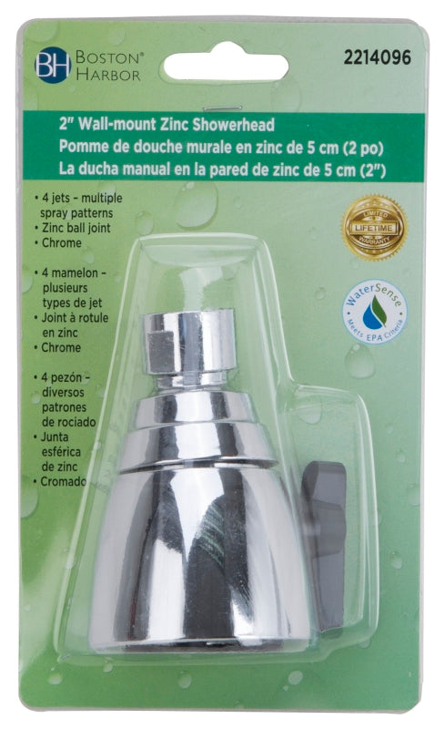 Boston Harbor PP6260376 Shower Head, Round, 1.8 gpm, 1/2-14 NSPM Connection, Threaded, 4-Spray Function, Zinc