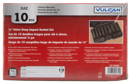 Vulcan MTI10-S Socket Set, Chrome Molybdenum Steel, Tempered Phosphate