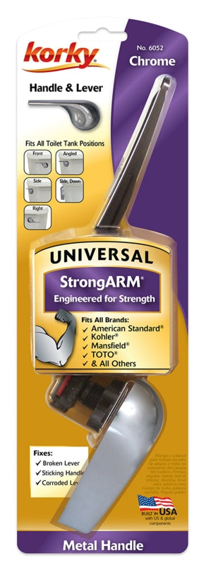 Korky StrongARM Series 6052BP Toilet Handle and Lever, Aluminum/Brass, Chrome