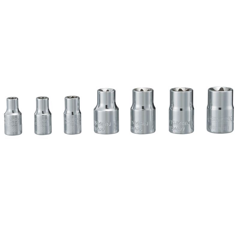 Craftsman 16 mm X 1/4 and 3/8 in. drive Metric 6 Point External Torx Socket Set 7 pc