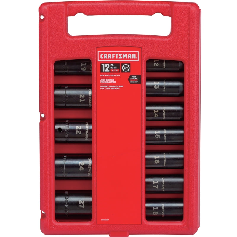 Craftsman 27 mm X 1/2 in. drive Metric 6 Point Deep Deep Impact Socket 12 pc