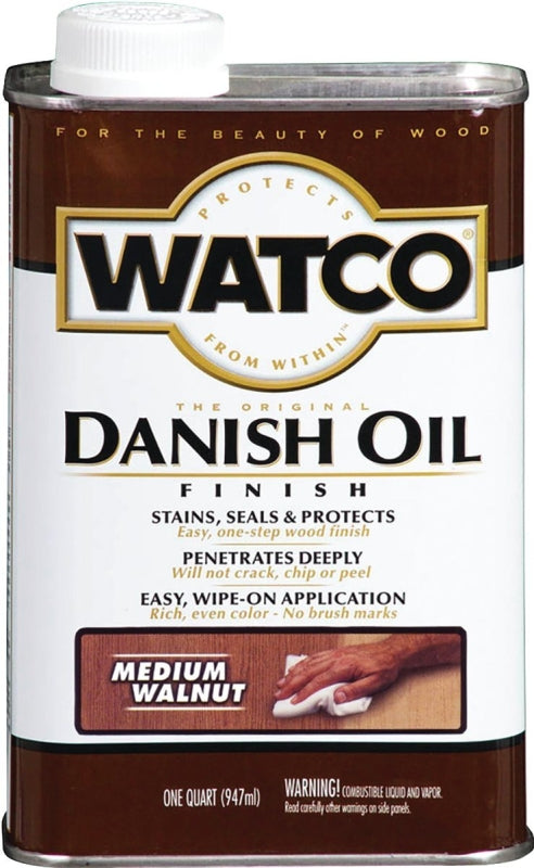 WATCO 242223 Danish Oil, 172 sq-ft Coverage Area, Medium Walnut, Liquid, 1 qt Can