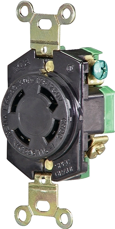 Eaton Wiring Devices L1430R Single Receptacle, Flush Mounting, 3-Pole, 125/250 V, 30 A, Back and Side Wiring, Black