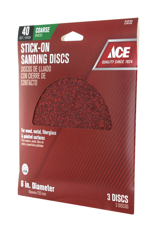 Ace 6 in. Aluminum Oxide Adhesive Sanding Disc 40 Grit Extra Coarse 3 pk, Pack of 5