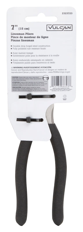 Vulcan JL-NP005 Linesman Plier, 7 in OAL, 1.2 mm Cutting Capacity, 1-1/4 in Jaw Opening, Black Handle, Non-Slip Handle