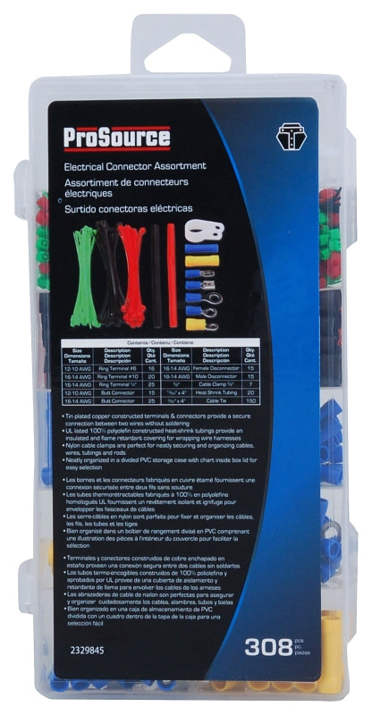 ProSource 60208 Electrical Connector Assortment, Red, Yellow, Blue, Green & Black, Tin Plated