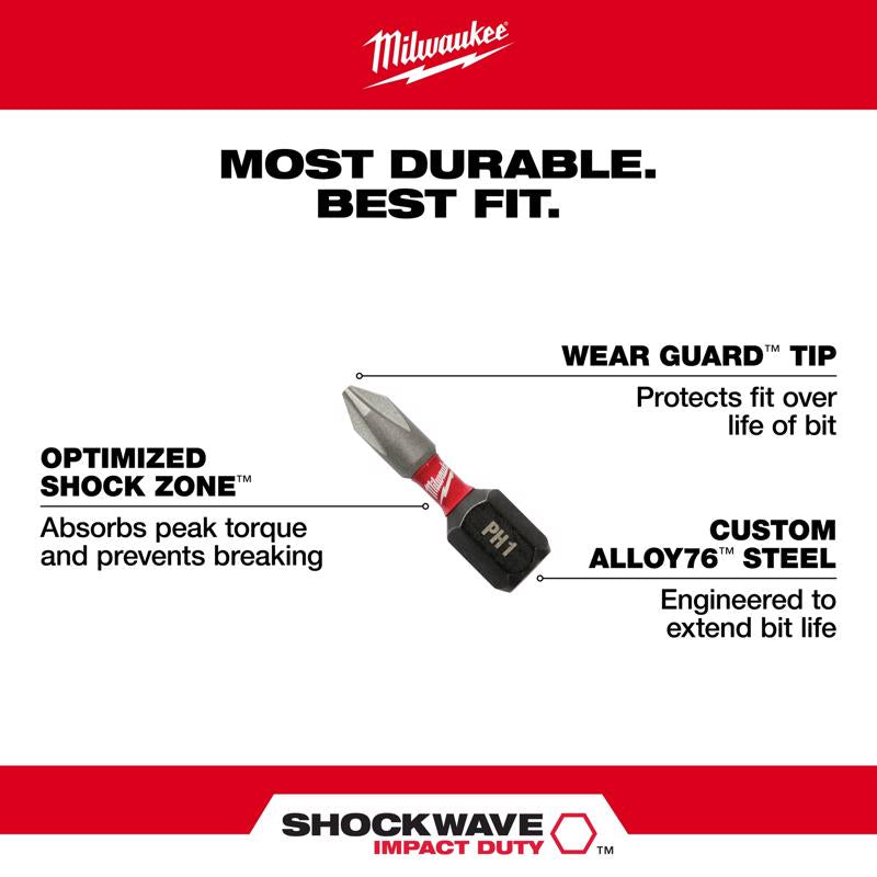 Milwaukee Shockwave Square #1 X 1 in. L Screwdriver Bit Steel 5 pc