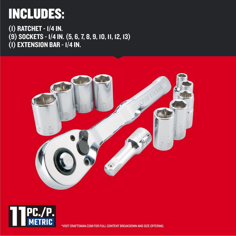 Craftsman 1/4 in. drive Metric 6 Point Socket and Ratchet Set 11 pc