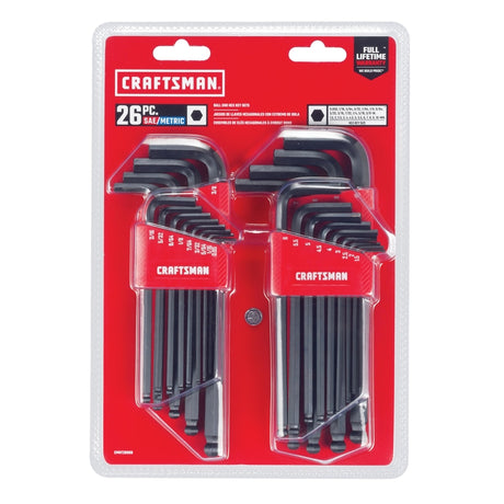 Craftsman Metric and SAE Long and Short Arm Ball End Hex Key Set 26 pc