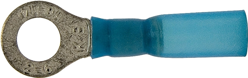 Calterm 65711 Ring Terminal, 16 to 14 AWG Wire, Copper Contact, Blue, 10/PK