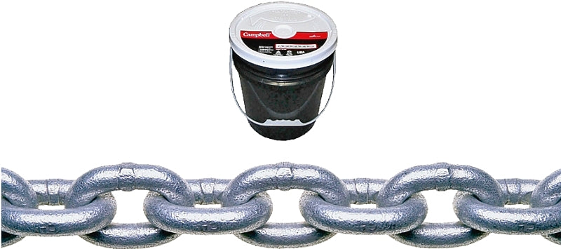 Campbell 014-0633 Proof Coil Chain, 3/8 in, 63 ft L, 30 Grade, Steel, Galvanized
