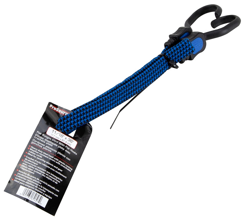 ProSource FH92106-4 Stretch Cord, 17 mm Dia, 36 in L, Polypropylene, Blue, Hook End, Pack of 10