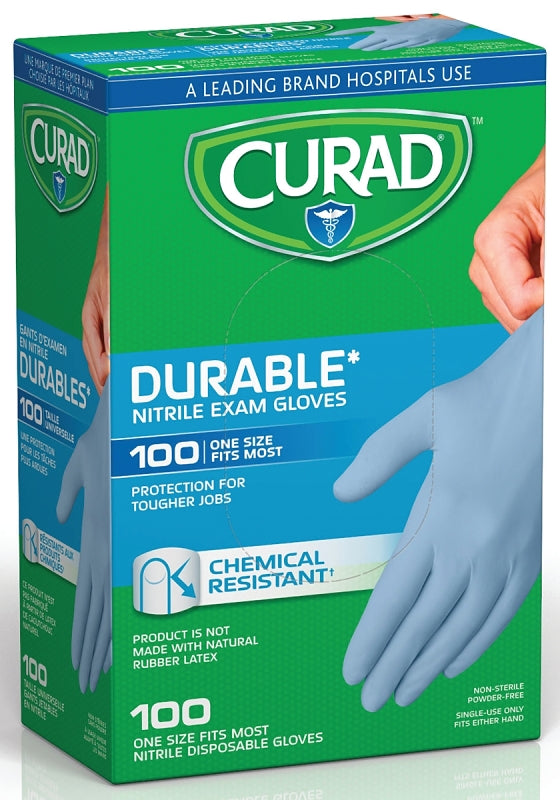 Curad CUR4145R Exam Gloves, One-Size, Nitrile, Blue