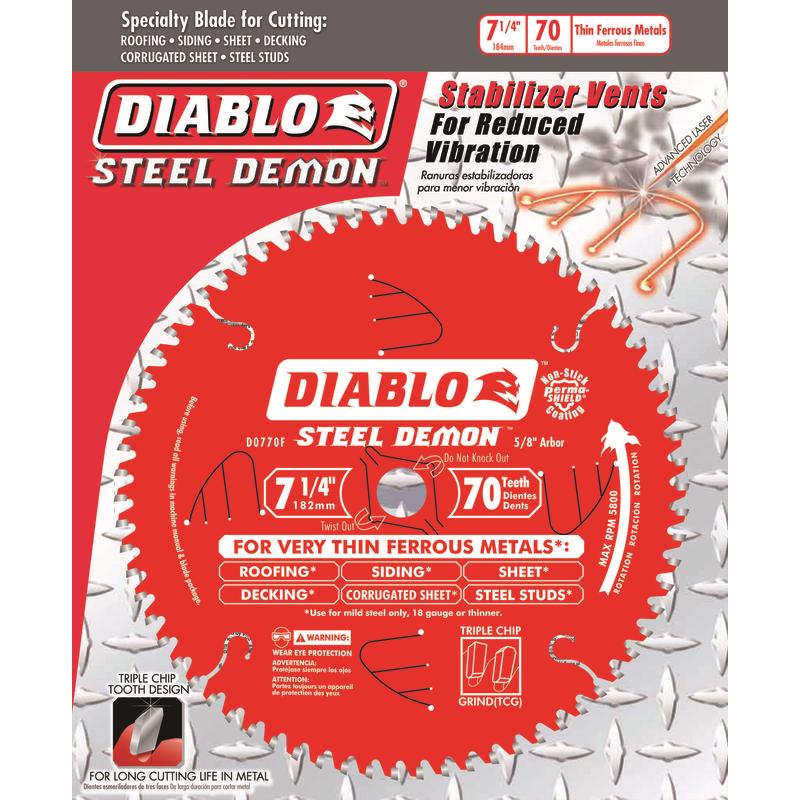 Diablo Steel Demon 7-1/4 in. D X 5/8 in. TiCo Hi-Density Carbide Circular Saw Blade 70 teeth 1 pk